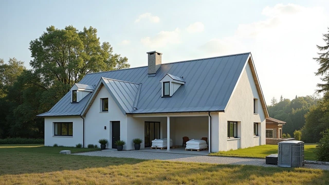 Pavillon au Palais-sur-Vienne avec toiture fibrociment neuve remplacée, vue d'ensemble en journée